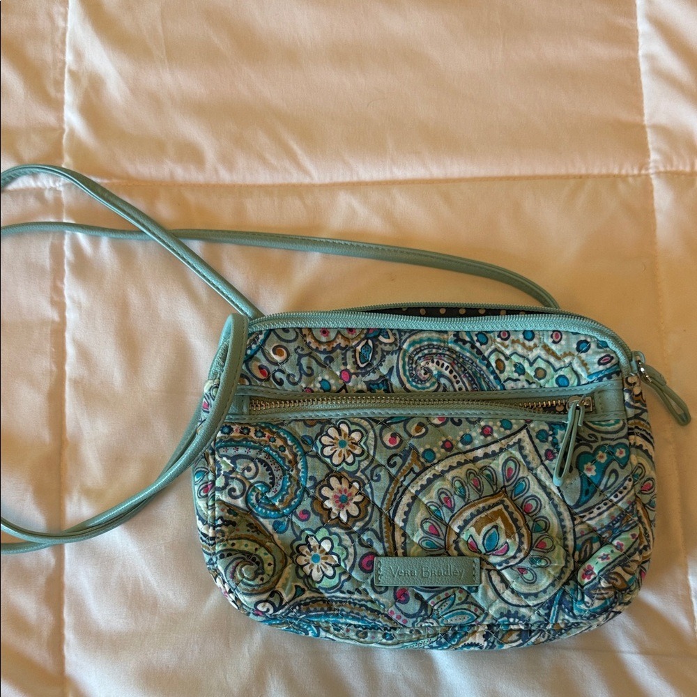 Vera Bradley Paisley Dot Quilted Cotton Crossbody Bag Blue Green RFID Protection